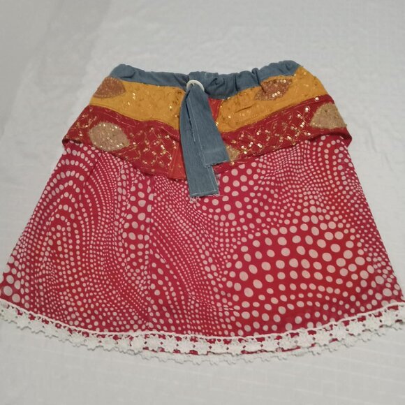Beautiful handmade skirt, with denim, silk & cotton fabrics, sequins, embroidery - Picture 9 of 13